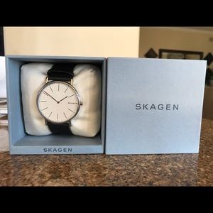 Skagen Signatur slim titanium&black leather watch
